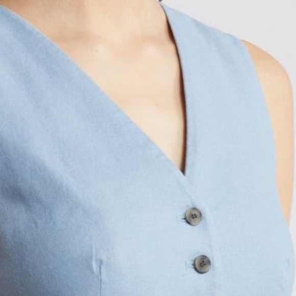 Open Edit Tailored Vest Blue Chambray Size Small - Picture 3 of 9
